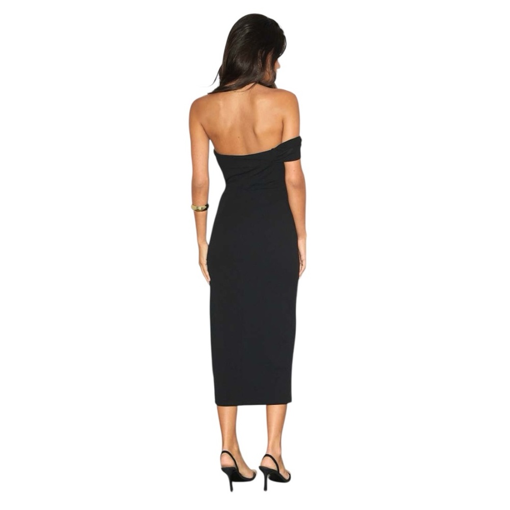 Lulus Black Twist and Make Up Black One-Shoulder Bodycon Midi Dress NWT‎ Size S - Picture 4 of 11